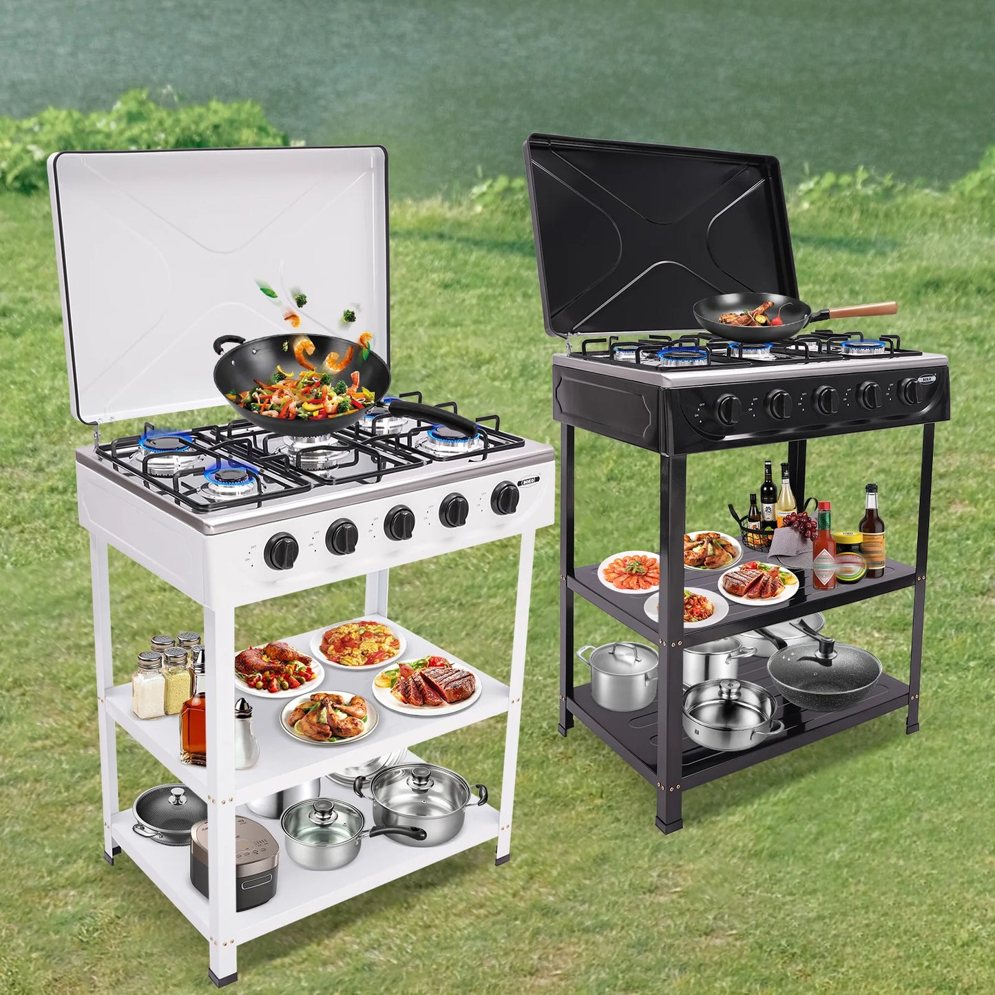 Five Burner Gas Grill Freestanding For Outdoor Cooking And Grilling