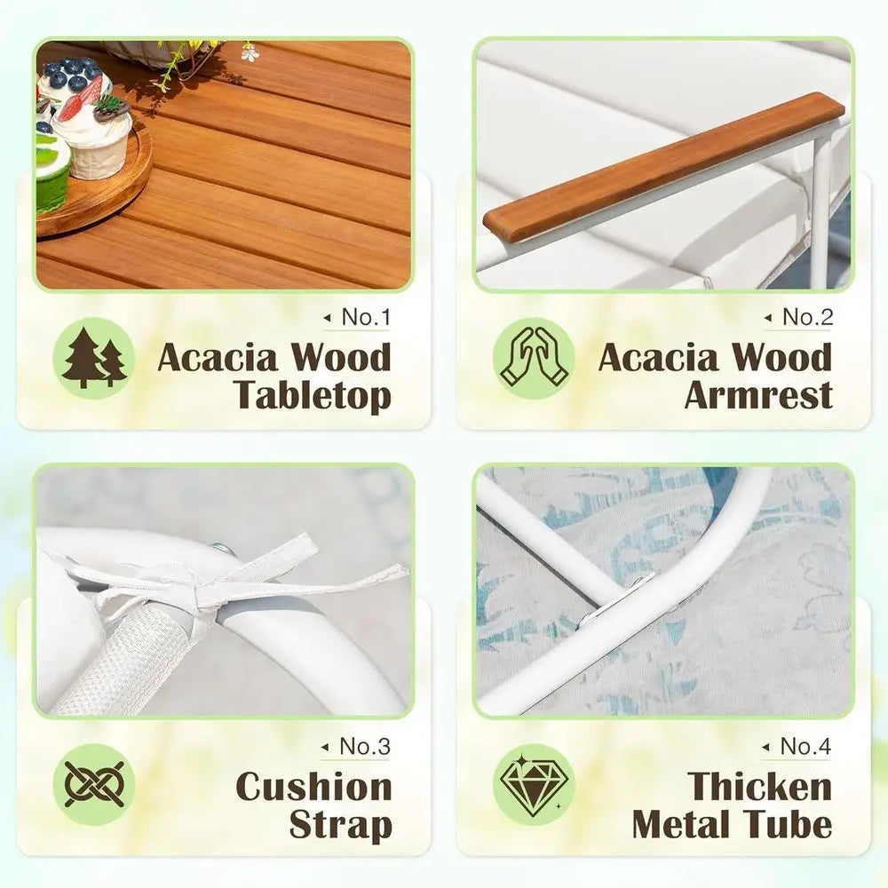 Outdoor Patio 3-Piece Set With Weather-Resistant Chaise Lounges And Table