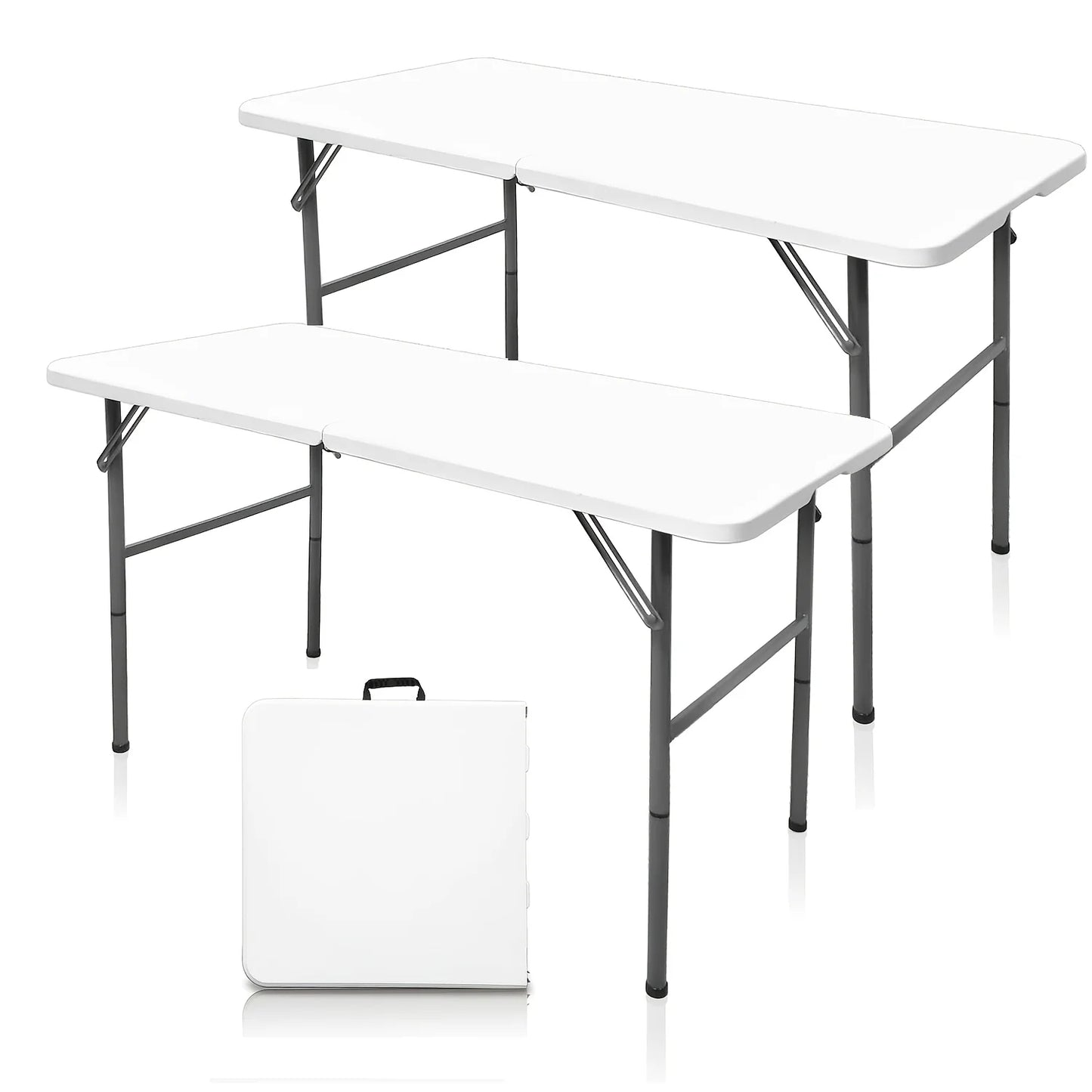 1/2 Pack 4/6/8 FT Plastic Folding Dining Table, White High Duty Rectangular Dining Table with Carrying Handle, Portable In/Qutdoor Camping Picnic Garden Party Dining & Office Meeting Desk LODEIJA