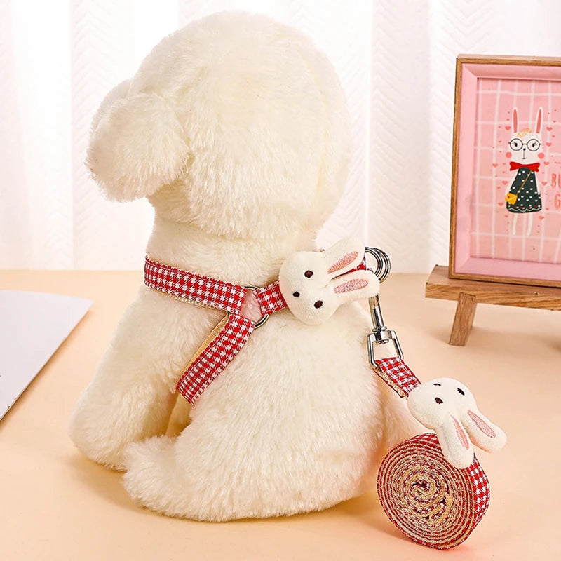 For Small Dogs Cats Adjustable Kitten Collar Pet Harness With Set Plaid Chest Vest Leash Dog Cat Accessories