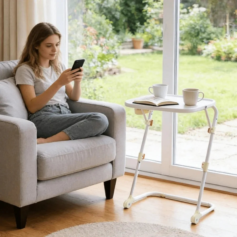 Folding Table Trays with 4 Height and 3 Tilt Angle TV Tray Table with Cup Holder Dinner Tray for Eating on Couch Laptop and Bed