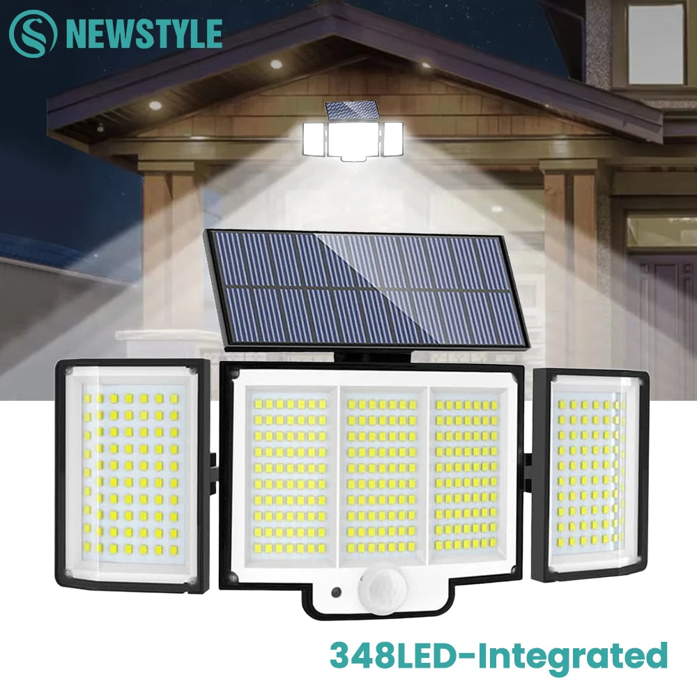 Solar Outdoor Motion Sensor Lights 348/328 LED Security Flood Wall Lamp Remote Control 270° IP65 Waterproof Outdoor Lighting
