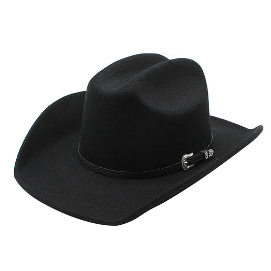 Western Cowboy Hat for Women Men, Wide Brim Felt Fedora with Buckle Belt, Vintage Cowgirl Hat for Wedding, Country Concert, Rodeo, Outdoor Sun Protection
