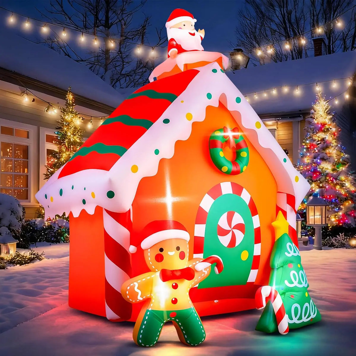 Christmas Inflatable Gingerbread House With Led Garden Lights