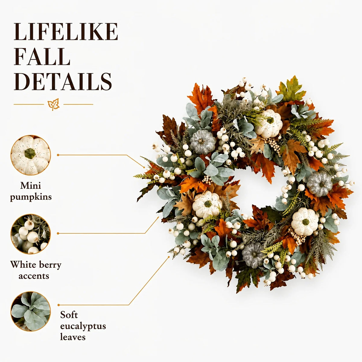 Artificial Peony Pumpkin Wreath With Leaves And Berries For Fall