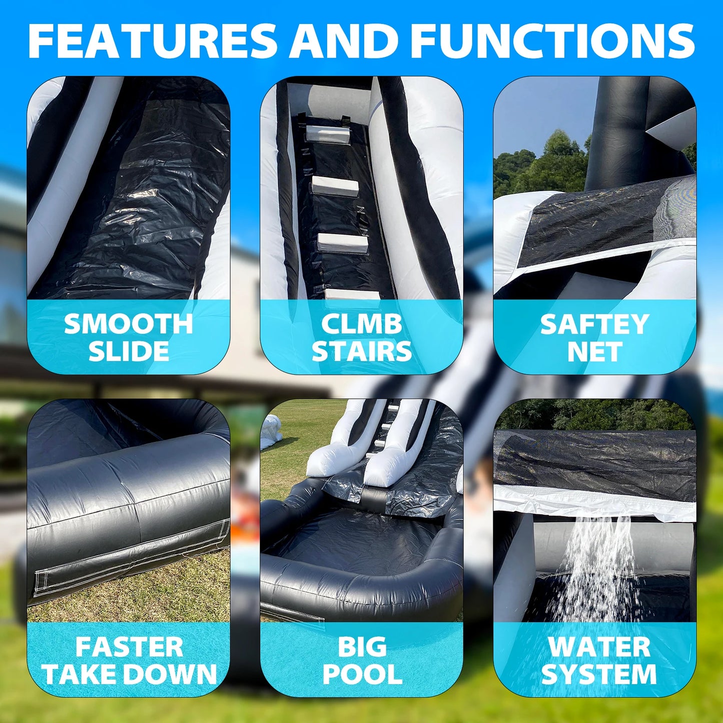PVC Water Slide Inflatable Bouncer Castle Outdoor Backyard Garden Summer Water Play Slide for Kids Adults Party Entertainment
