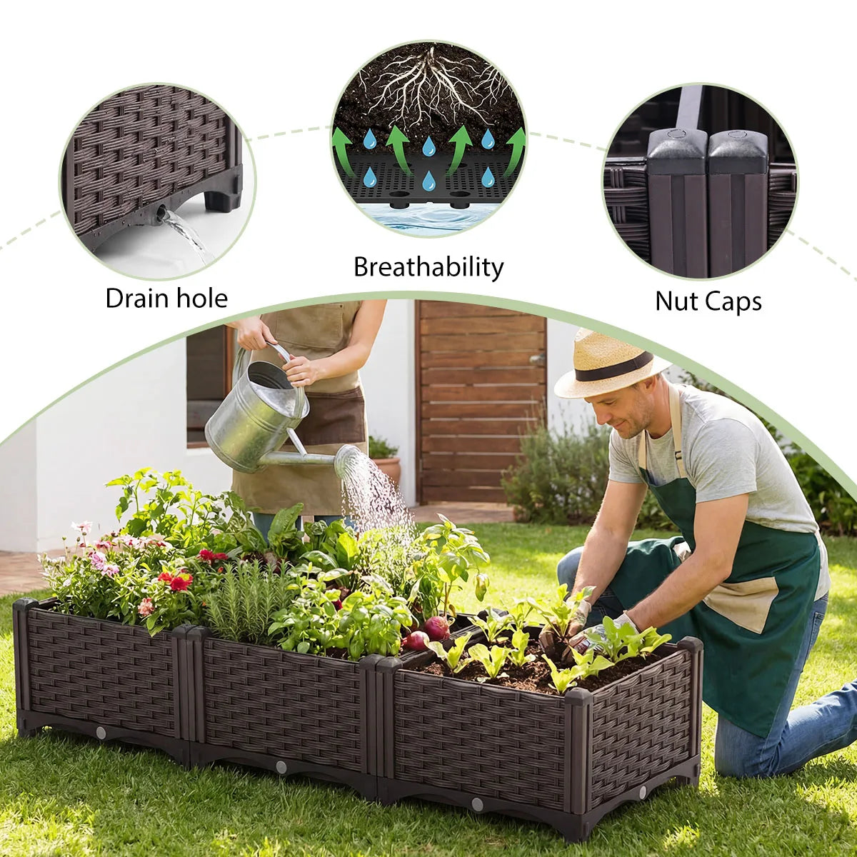 Rectangular Raised Garden Bed Kit Outdoor Plastic Planter Grow Box for Fresh Vegetables, Herbs, Flowers & Succulents,