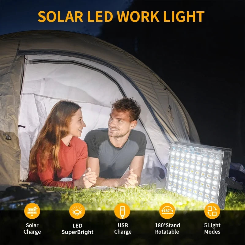 Portable Solar LED Flashlight USB Rechargeable Camping Light with Battery Indicator for Outdoor & Emergency Use