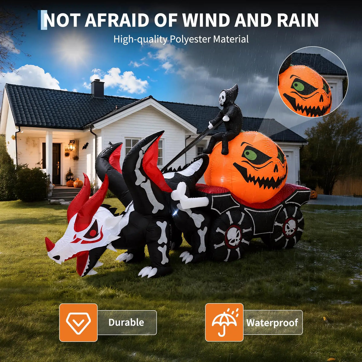 HiMISS Halloween Inflatable Dragon Carriage With LED Lights