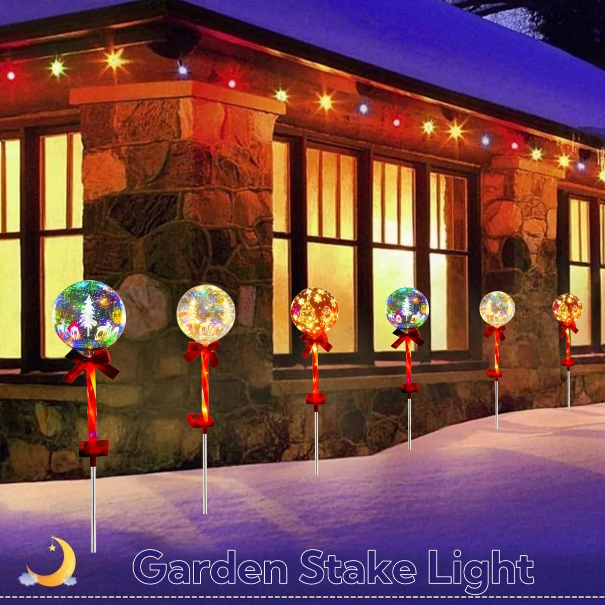 Outside Solar Christmas Lights, Christmas Garden Solar Ball Pile Light, Garden Christmas Tree Snowflake Elk Santa Claus Pile Lantern Ball, for Garden Pathway Home Cemetery Decorations