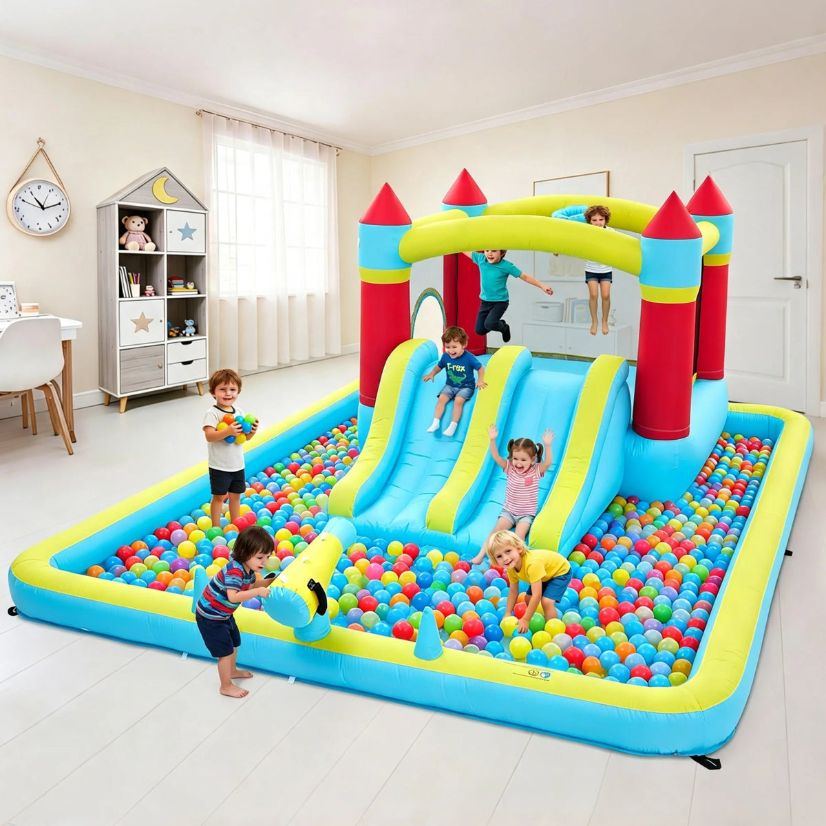 HiMiss 7In1 Kids Inflatable Bounce House Water Slide