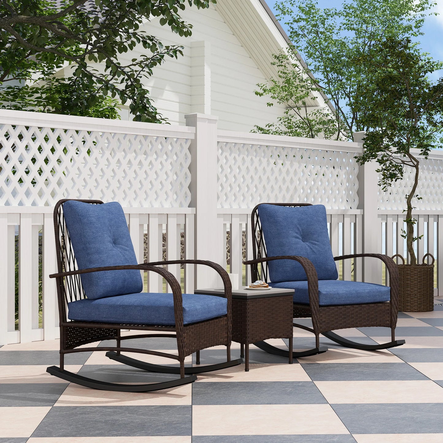 Outdoor Patio Furniture Set With Rocking Chairs And Coffee Table