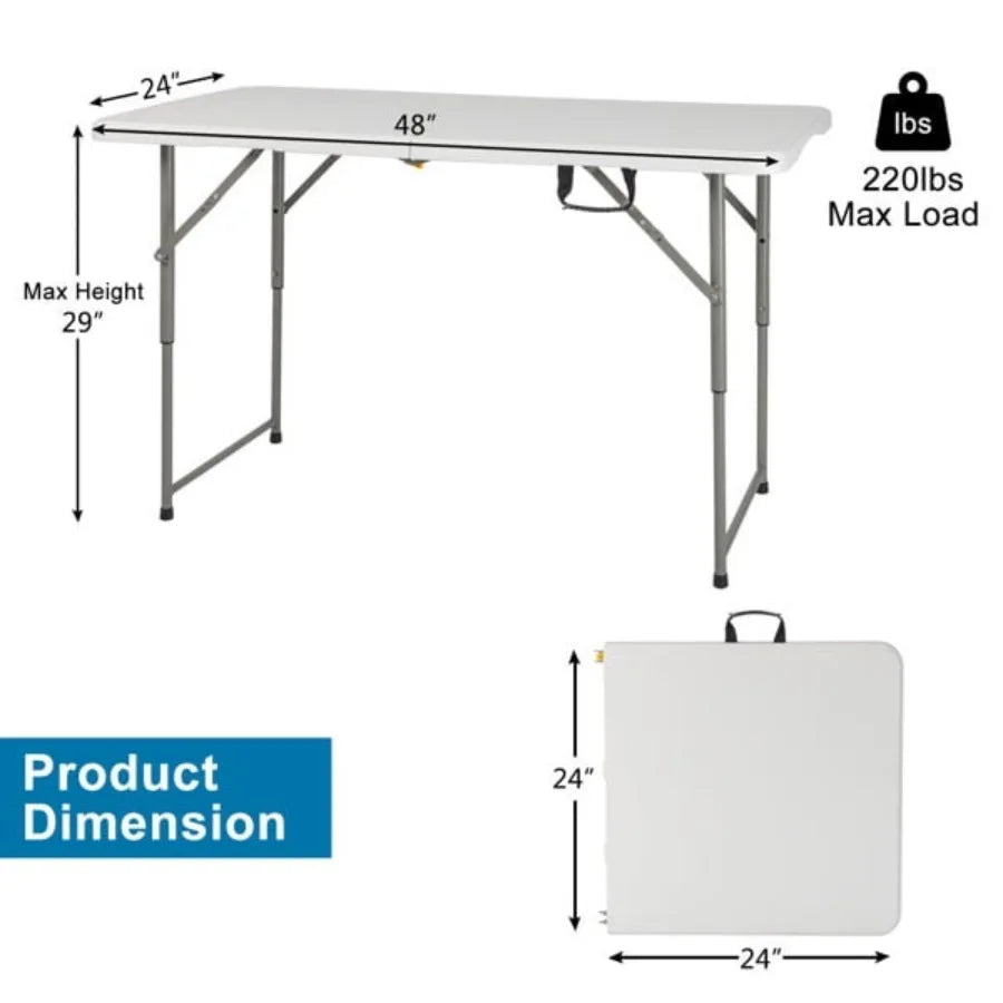 4FT Adjustable Folding Table Portable HDPE Utility Table with Steel Legs Indoor Outdoor Patio Picnic Camping Table