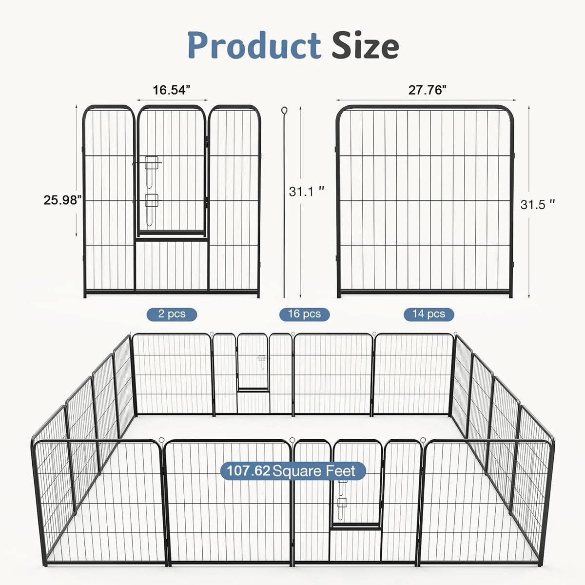 JHK Foldable Metal Dog Playpen For Indoor Outdoor Use