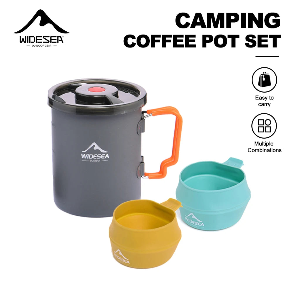 Widesea Camping Coffee Pot Set French Press Aluminum Pot with TPE Foldable Bowls for Outdoor Hiking Backpacking Picnic Travel