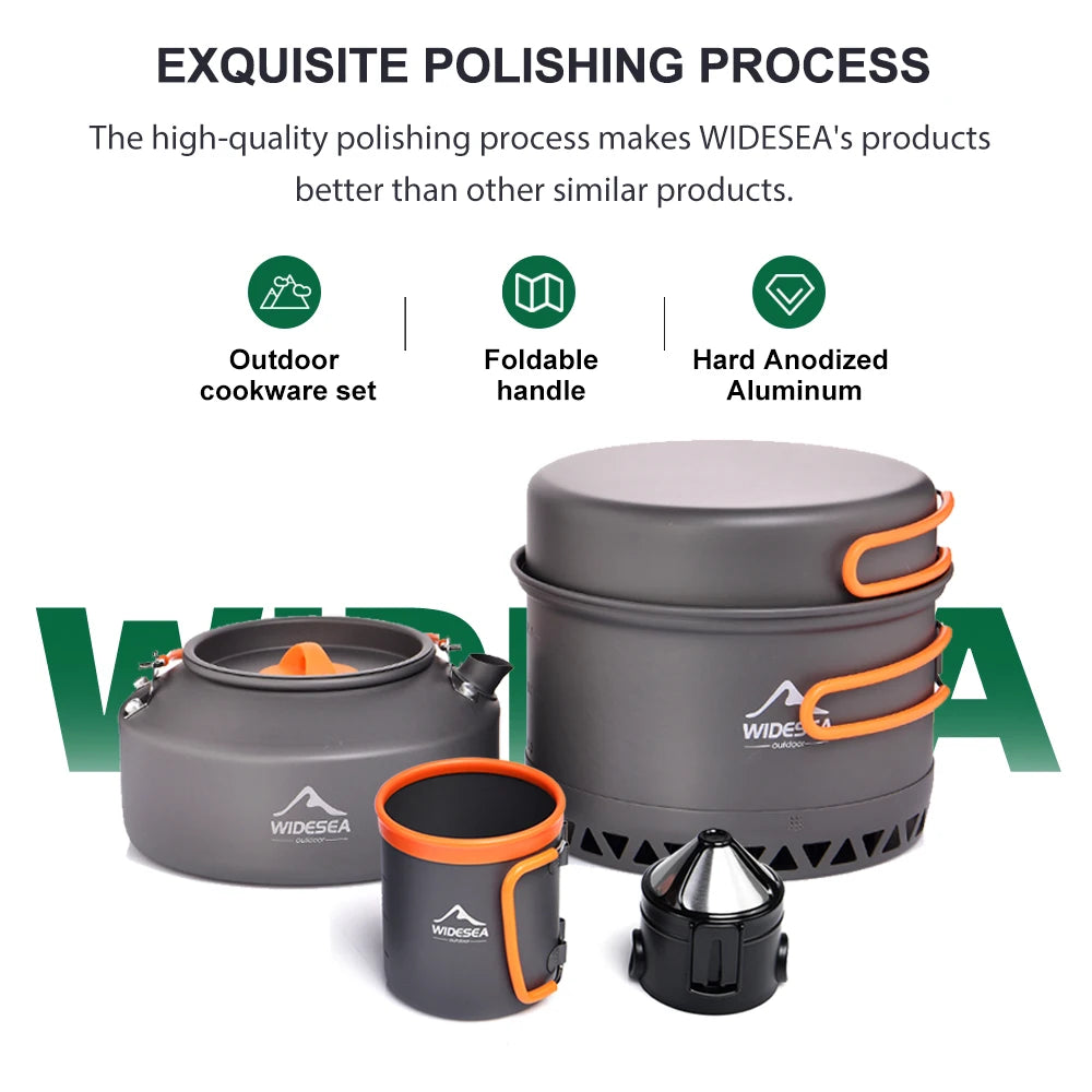 Widesea Outdoor Camping Cookware Set With Pots Kettle Cups