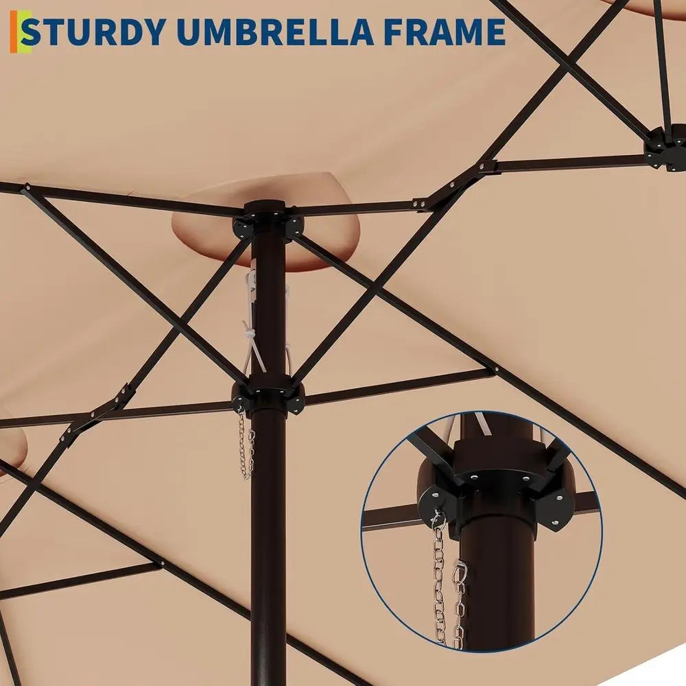 Double-Sided Patio Umbrella with Crank Handle for Outdoor, Pool, Lawn, Garden, Backyard - Beige