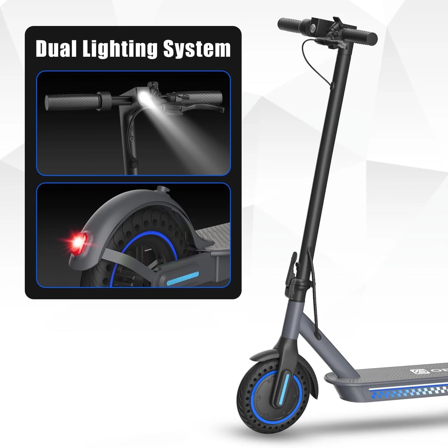 OBX Electric Scooter with Smart App 36V Battery 19Mph 350 Motor 8.5Inch Solid Tire Foldable Escooter