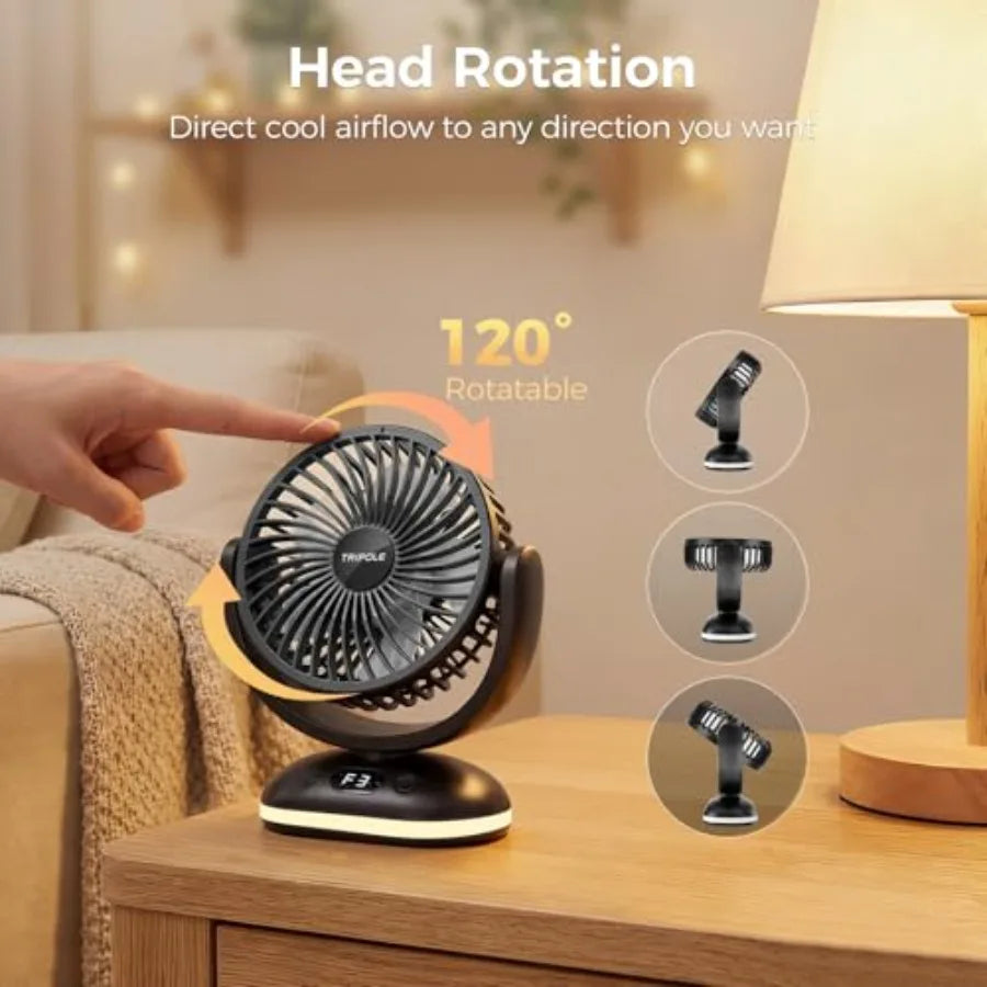 Small Desk Fan Portable Rechargeable Fan for Travel, Smart Display and LED Light, 31H Runtime, 4 Speeds Mini Battery Operated F