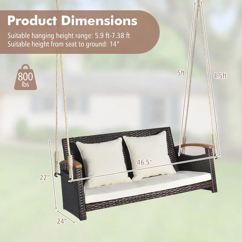 Heavy Duty Double Rattan Hanging Chair Swing With Thick Cushions