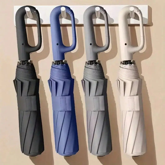 Compact Fully Automatic Travel Umbrella With Reverse Design, Preventing From Wetting Body In Car, Auto Open Close Handle And UV