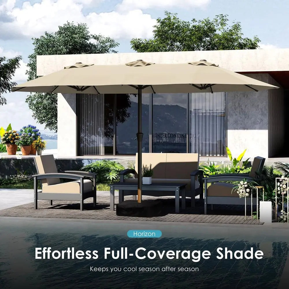Double-Sided Patio Umbrella with Fiberglass Ribs, Crank Handle, Heavy Duty for Outdoor, Pool, Garden, Deck, Backyard, Beach - Ta