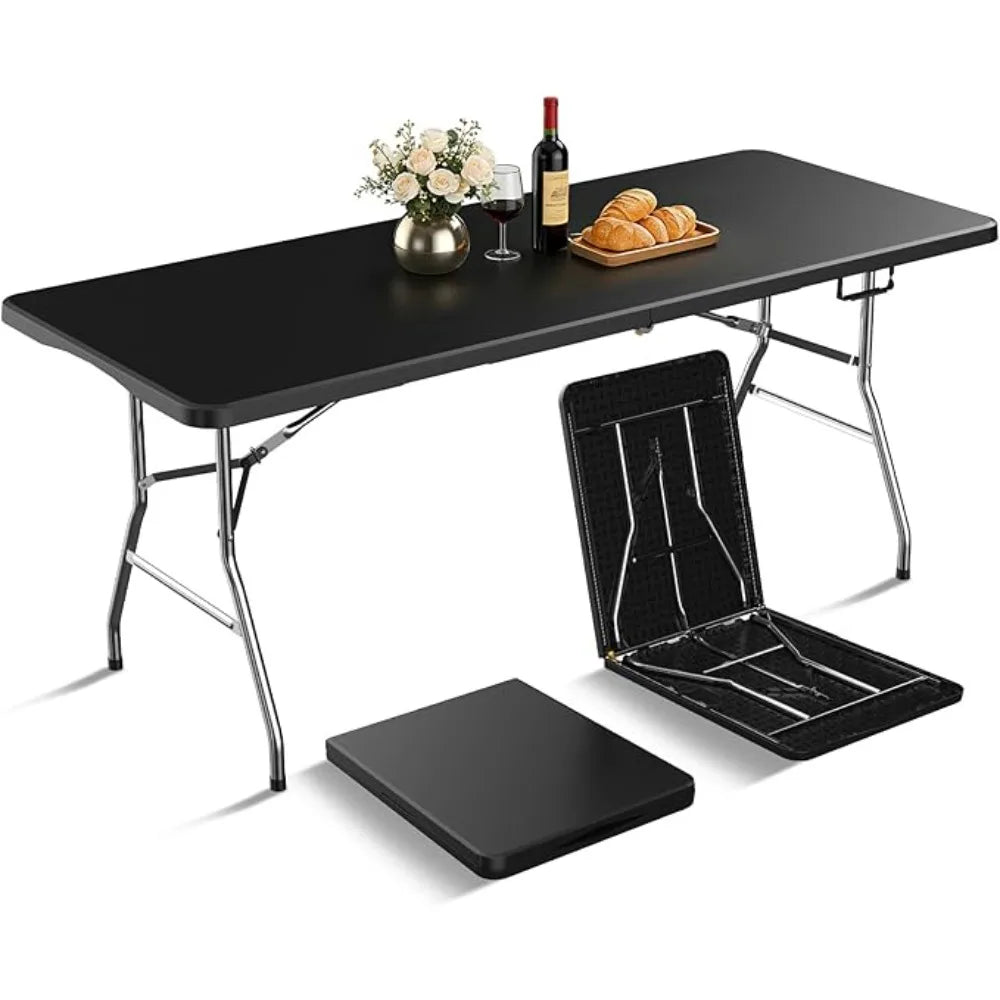 6T Black olding Table or Outdoor, 6 oot Picnic Tables No Assembly Required Portable, Black oldable Table or Camping, Parties, Me