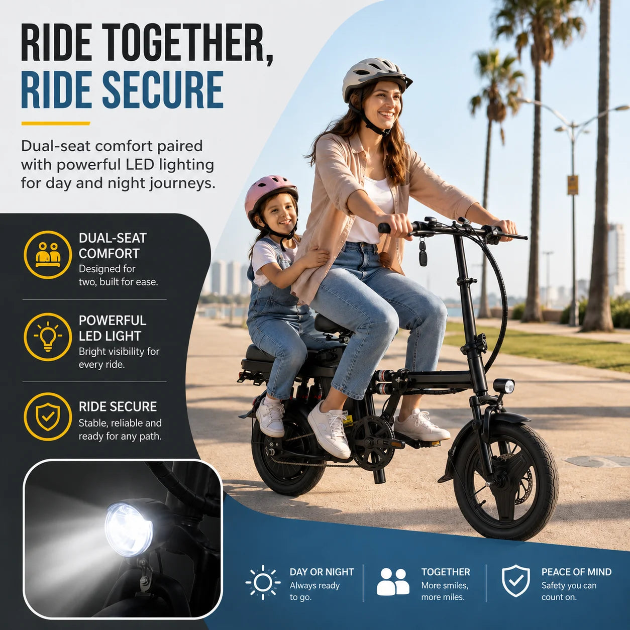 This Adult Folding Electric Bicycle Features a 500-watt Motor, a 48-volt 15-amp-hour Battery, 14-inch Tires, and a Maximum Range