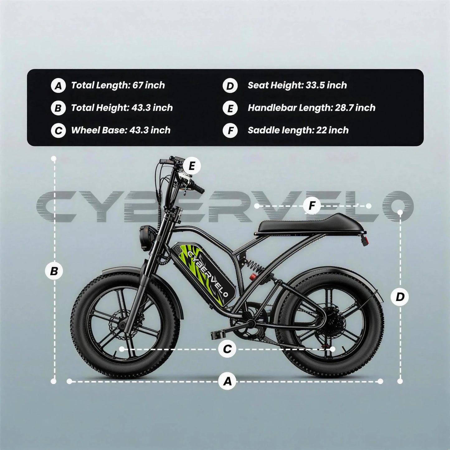 1000W Peak 20" Fat Tire All-Terrain Electric Bike, 48V Removable Battery, 80Miles+ Range Adult E-Motorcycle Cybervelo EK11