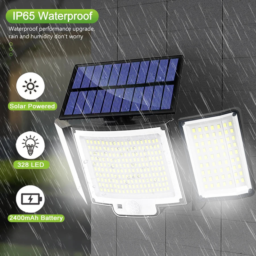 Solar Outdoor Motion Sensor Lights 348/328 LED Security Flood Wall Lamp Remote Control 270° IP65 Waterproof Outdoor Lighting