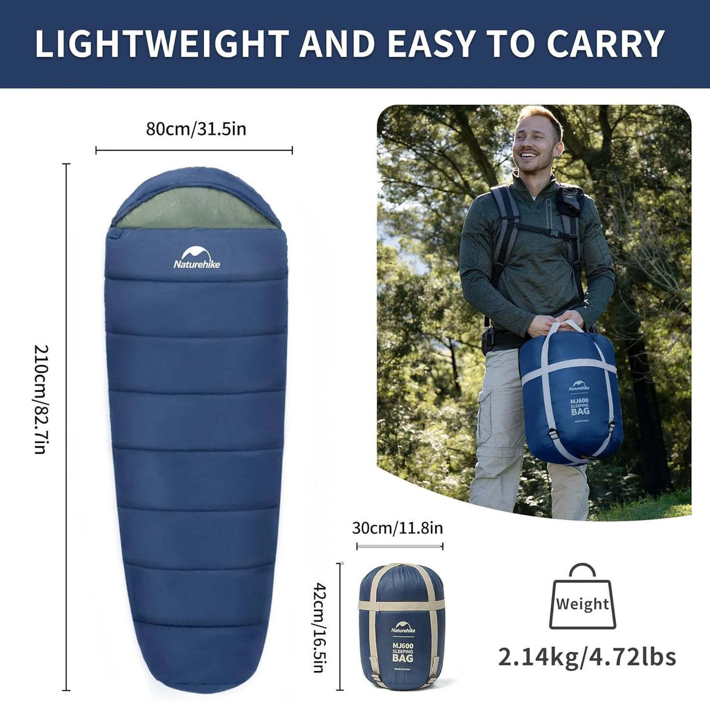 Naturehike Mummy Sleeping Bag MJ300 MJ600 Ultra Winter Warm For Adults