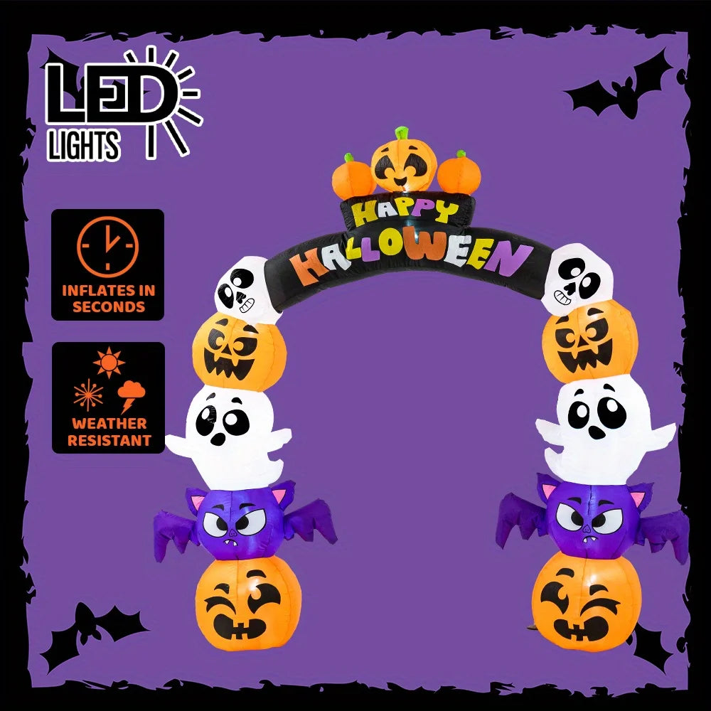 Halloween Inflatable Pumpkin Archway With LED Lights Outdoor Yard Decoration