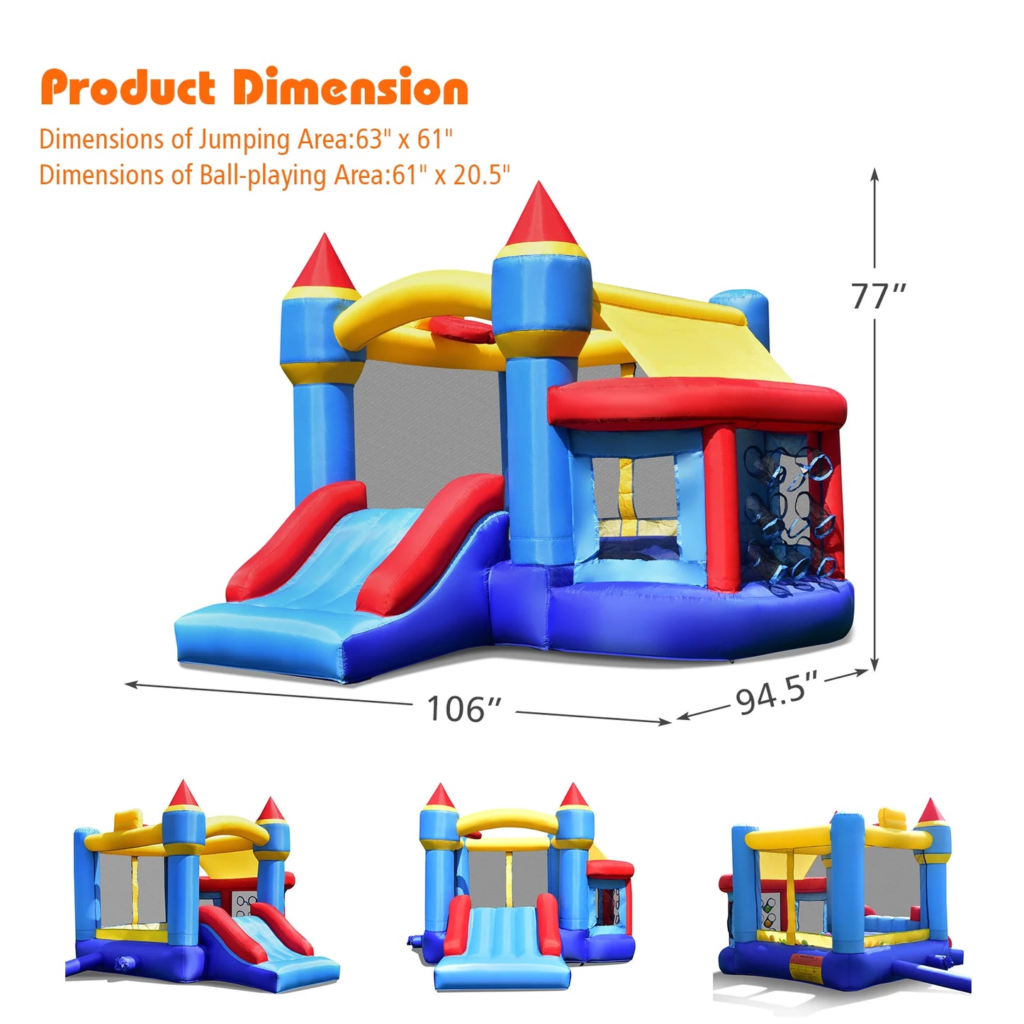 Inflatable Bounce House Castle Slide Bouncer Kids Basketball Hoop Without Blower