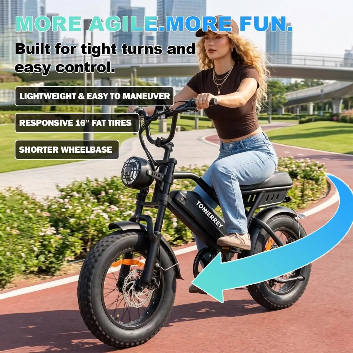 Tonnerrey T16 1000W 48V 15.6AH Electric Bicycle  16" Fat Tire E-Bike 22 MPH Max Speed 80 Miles Range Ebike for Teens Adults