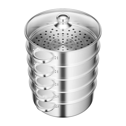 5-Tier Stainless Steel Steamer Pot With Grids For Cooking