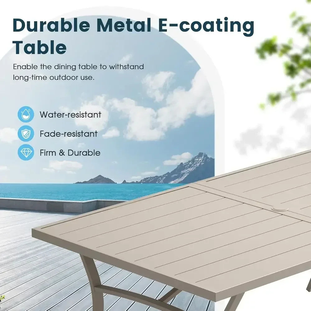 Outdoor Dining Set with Rectangular Wood Table Stackable Textilene Chairs
