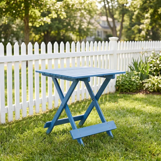 Folding Square Table Solid Wood Portable Space Saving Outdoor Table for Backyard Balcony Garden Camping Party Blue