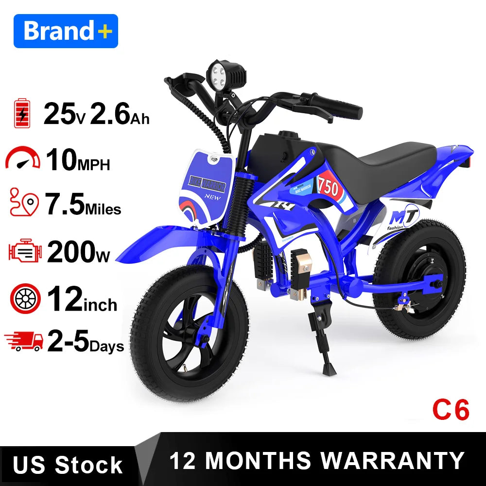 25V Electric Dirt Bike 200W Electric Motorcycle Up to 10MPH Max Speed & 7Miles Long Range 3-Speed Modes Motorcycle for Kids Ages 3-10