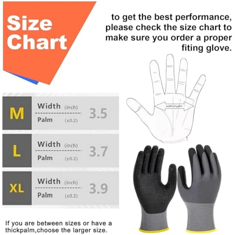 6PCS Work Gloves MicroFoam Nitrile Coated Durable Seamless Knit Safety & Work Gloves with Dot Grip for Men Mechanic Auto Garden