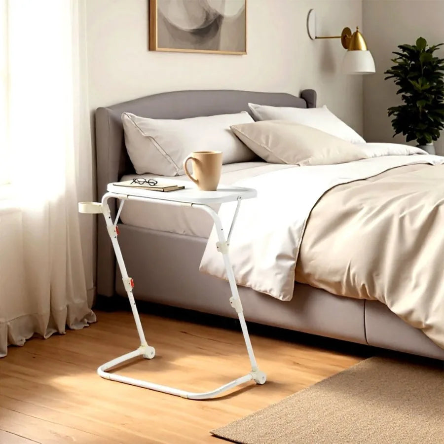 Folding Table Trays with 4 Height and 3 Tilt Angle TV Tray Table with Cup Holder Dinner Tray for Eating on Couch Laptop and Bed