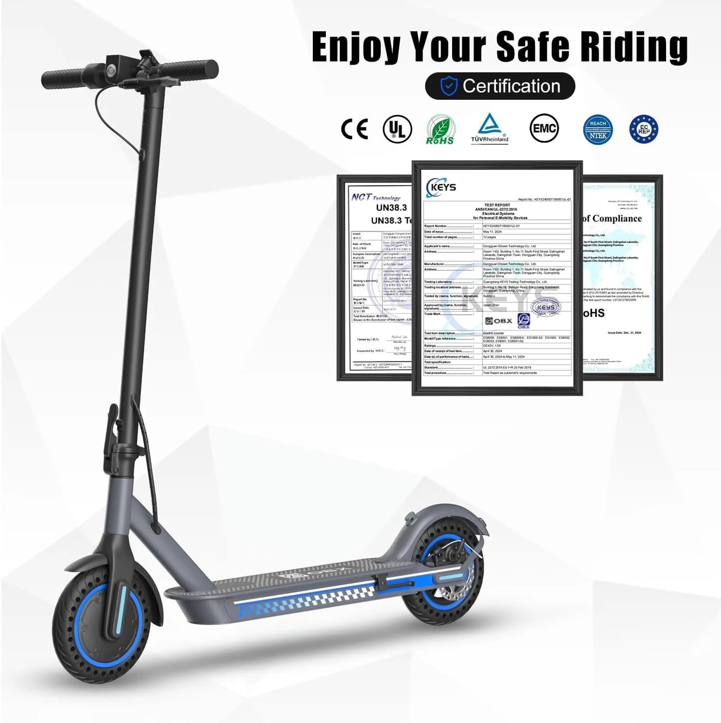 OBX Electric Scooter with Smart App 36V Battery 19Mph 350 Motor 8.5Inch Solid Tire Foldable Escooter