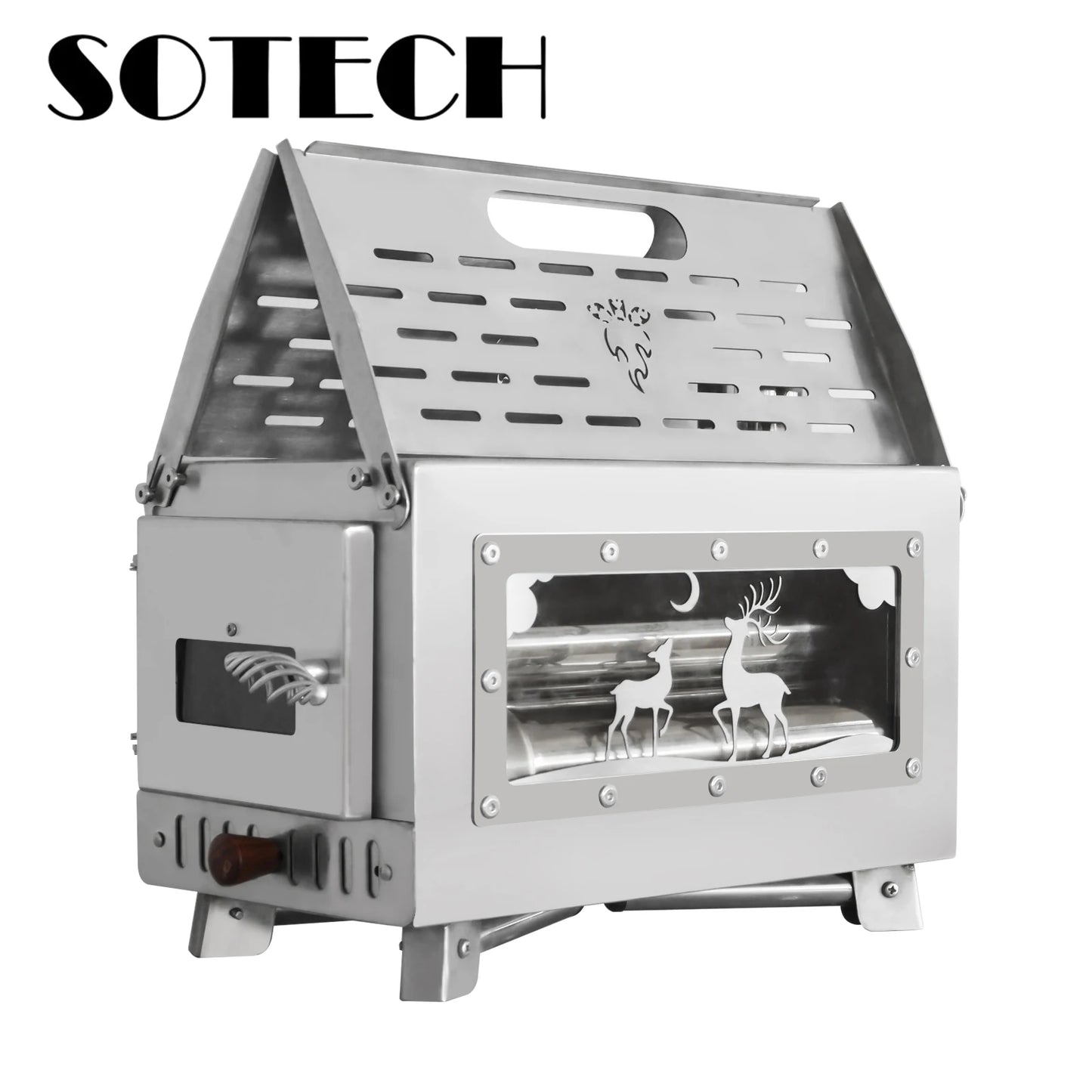 SOTECH Foldable Camping Wood Burning Stove Stainless Steel Outdoor Cooker BBQ Grill With Cooking Pan Chimney Portable Fire Pit For Camping Hiking Picnic Travel Van Life