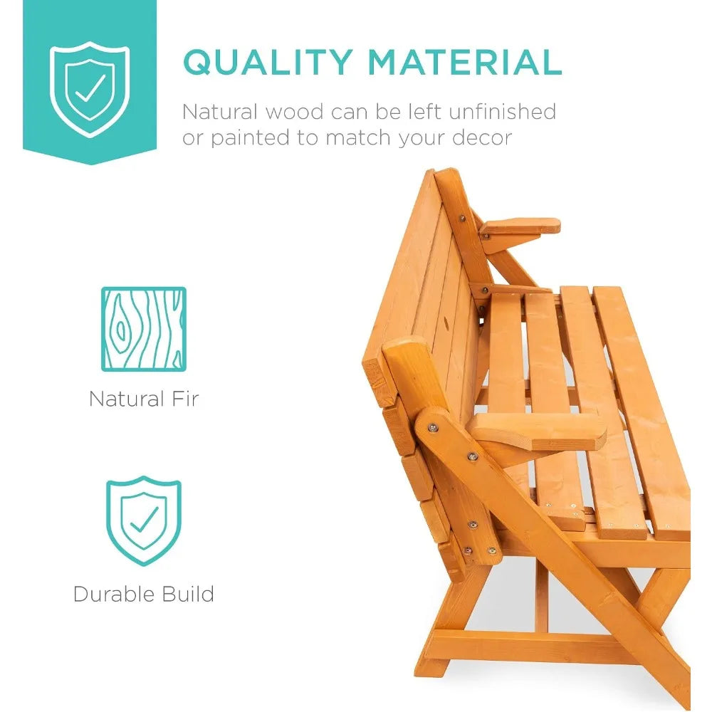 2-in-1 Outdoor Wooden Picnic Table and Bench with Umbrella Hole - Ideal for Backyard, Porch, Patio, Deck