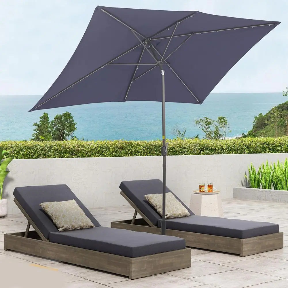 10'x6'5 LED Lighted Outdoor Patio Umbrella with Push Button Tilt and Crank, Ideal for Market, Backyard, Garden, Deck, and Pool