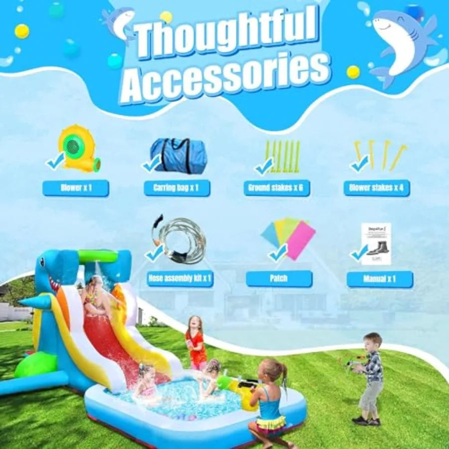 Iatable Water Slide, Bounce House for Backyard, Toddler Blow Up Bouncer with Air Blower, Splash Zone, Climbing Wall, Water Cann