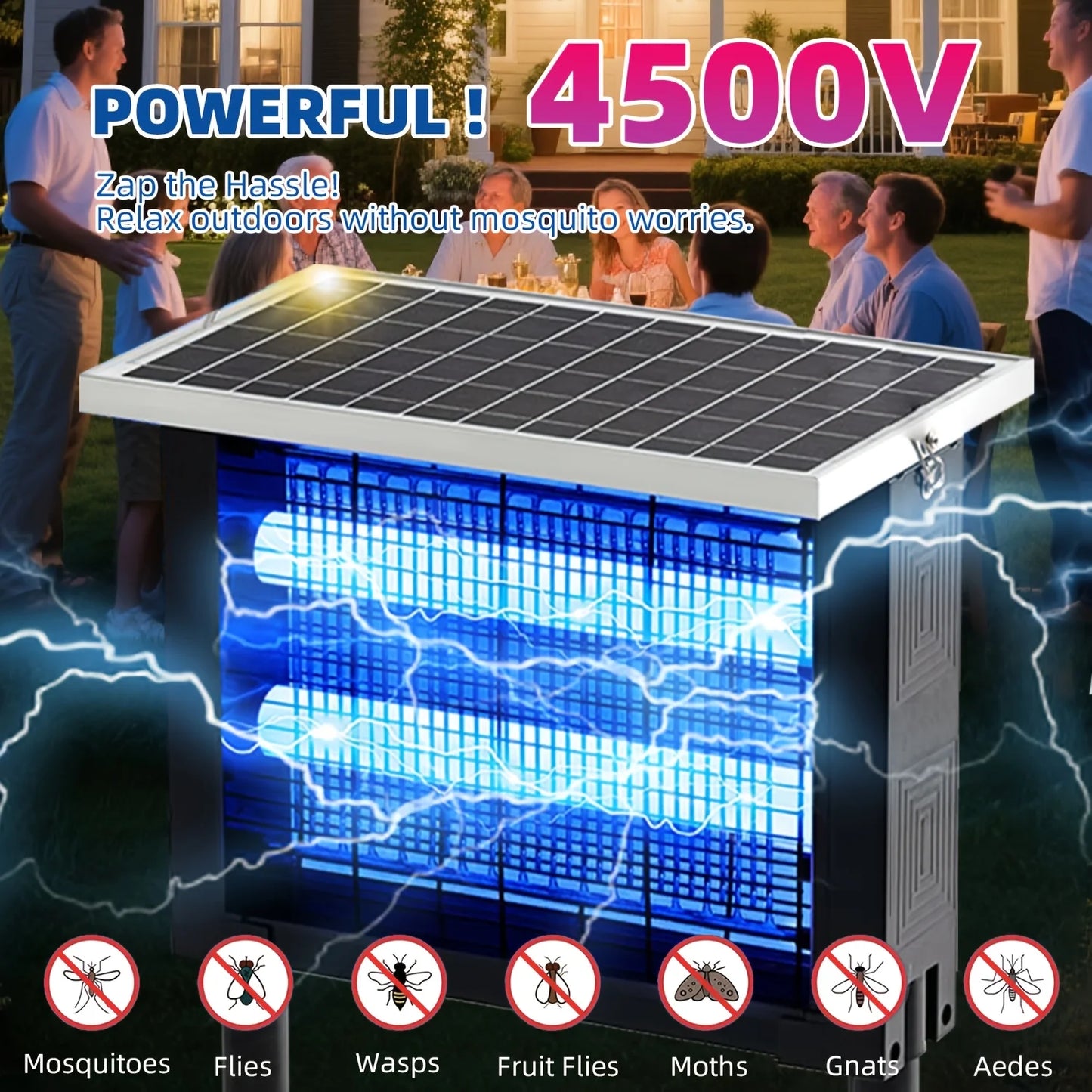 Solar Powered Bug Zapper Outdoor Mosquito Killer Rechargeable