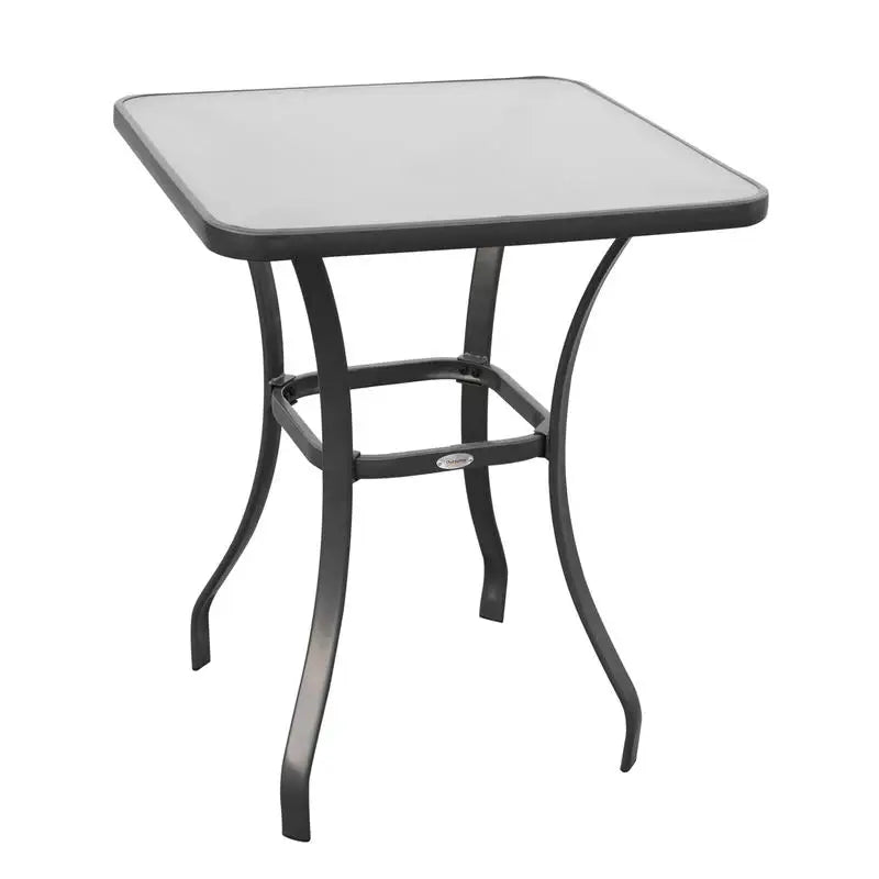 Garden table, bistro table, glass table, tempered glass + metal, black, L68.5 x W68.5 x H84 cm