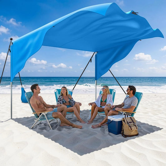 Polyester Beach Shade Canopy, Heavy Duty Wind Supported Sunshade Sail For Outdoor Coastal Trips Family Travel And Backyard, Durable UPF 50 Plus Sun Protection Tent, Blue Single Pack