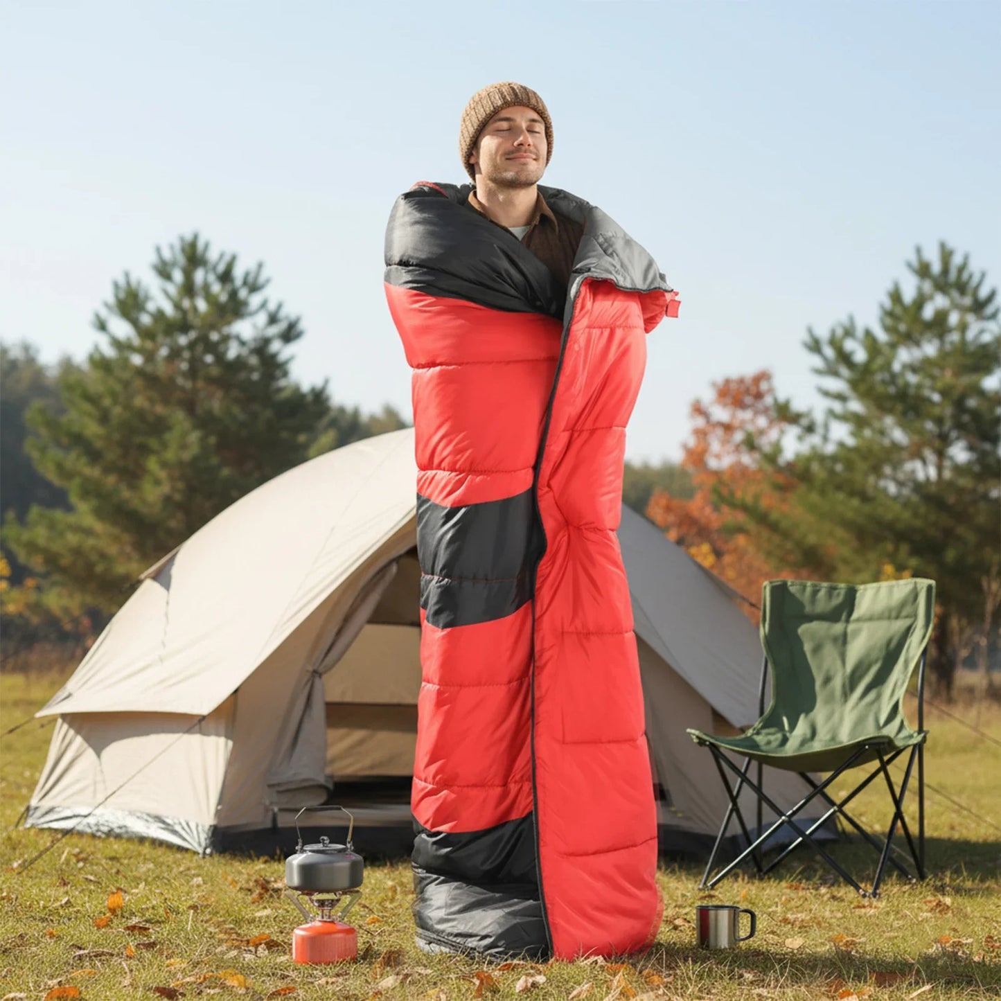 Rectangular Heated Sleeping Bag, Lightweight Sleeping Bag with Multi USB Powered Heating Pads, Waterproof Compact Envelope Sleep