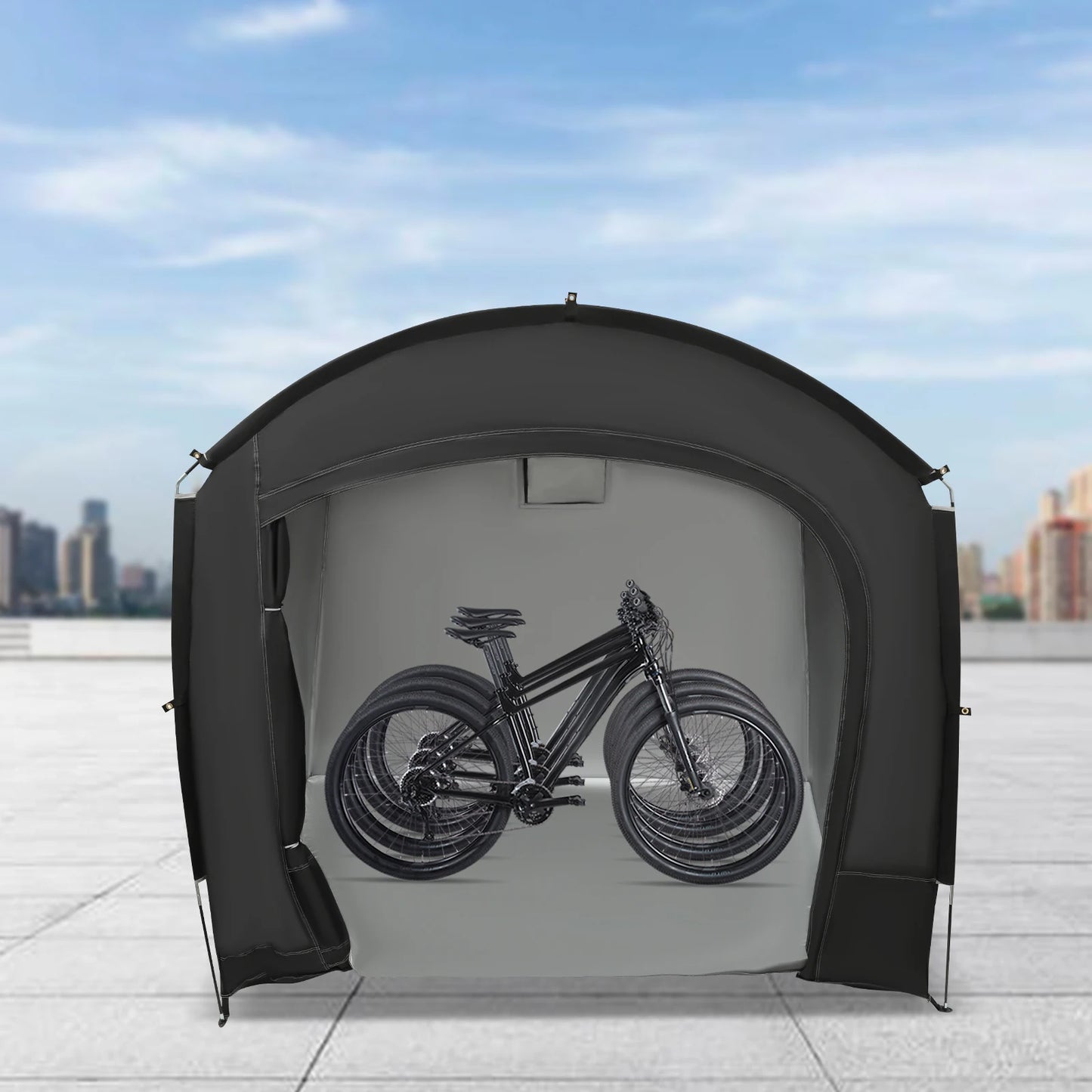 Bike Storage Tent, Outdoor Portable Storage Shed, Bicycle Storage Shelter, Waterproof UV Resistant 210D Oxford Fabric, Large Capacity for 3-4 Bikes, Easy Setup, Tear Resistant, Ventilated Window, Double Zipper, Carry Bag, Sec